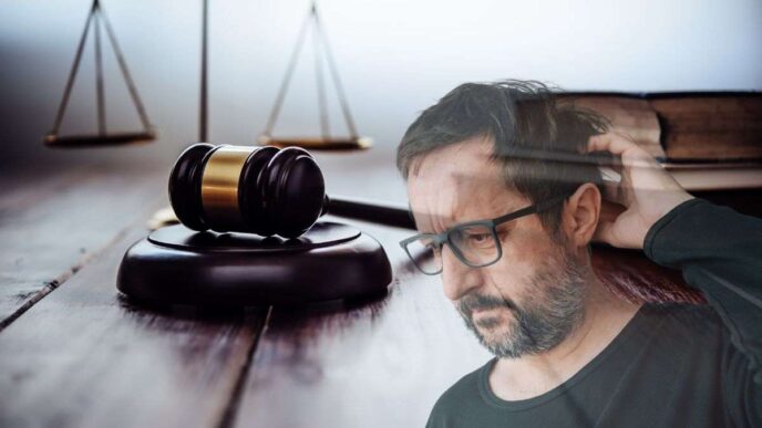 Uomo Pensieroso E Martello E Bilancia Giustizia