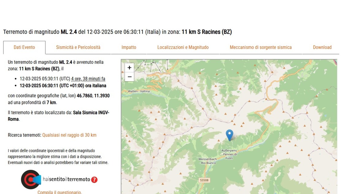 Scossa Di Terremoto In Val Sar