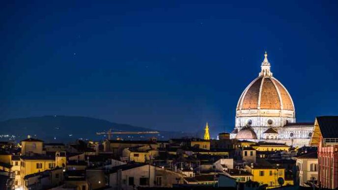 Aerial Shot Cathedral Santa Maria Del Fiore Buildings Florence Italy Night 1