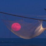 La Luna Piena Purpurea Catturata Nella Rete Da Pesca Del Trabocco Di Punta Tufano