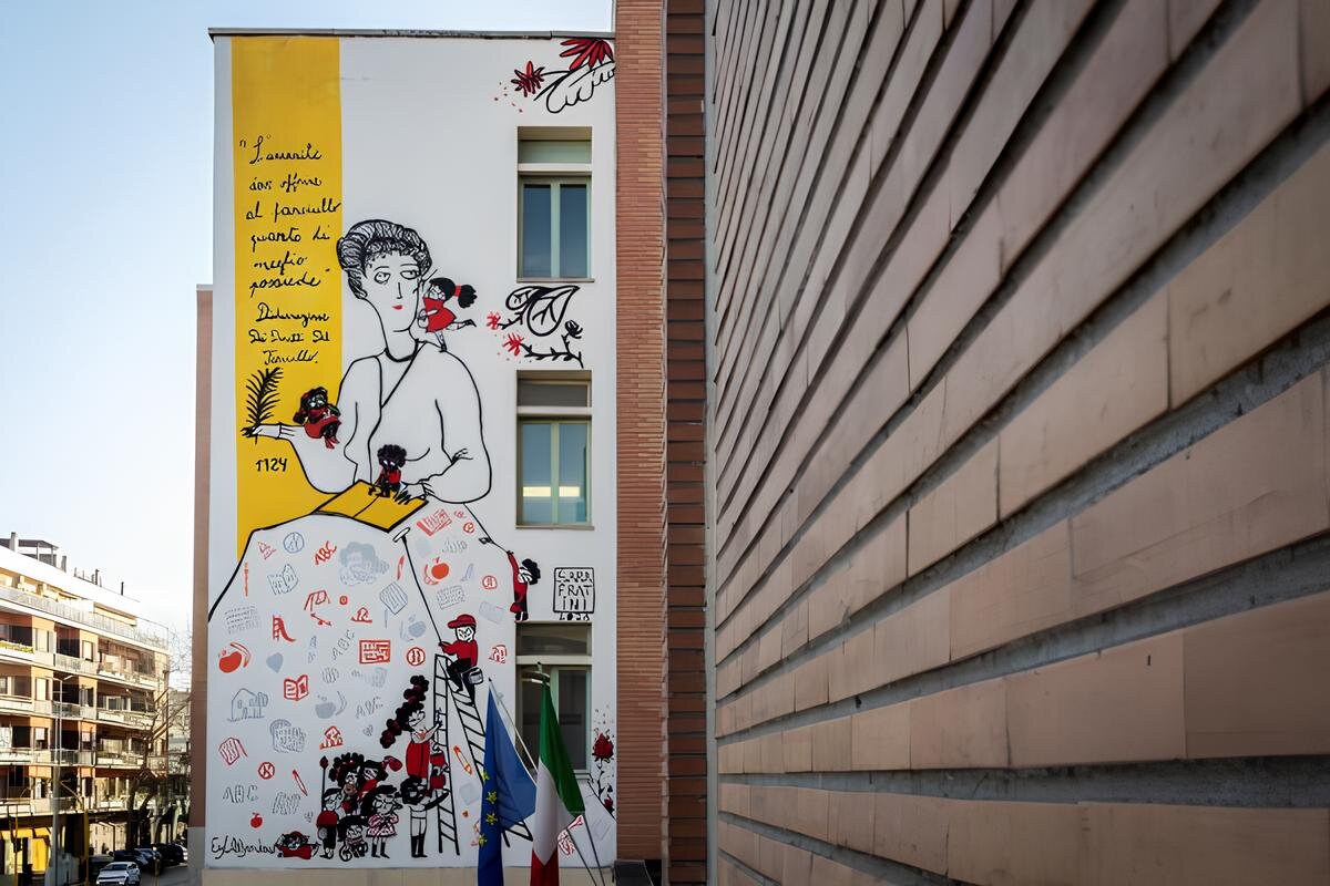 Ostia – Un murales che celebra Eglantyne Jebb: il tributo a una pioniera dei diritti dei bambini